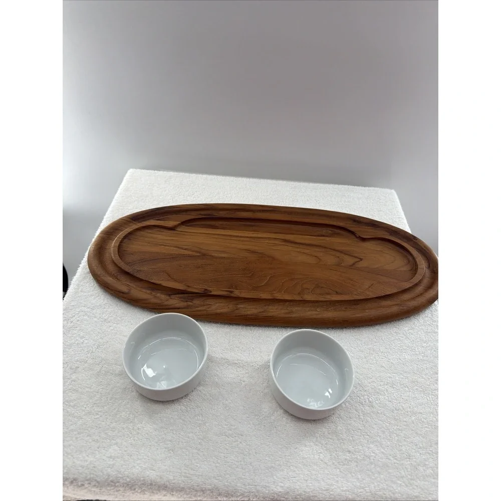 DANSK DESIGNS DENMARK TEAK PLATTER , OVAL 22 x 10 VTG with Two Matching bowls